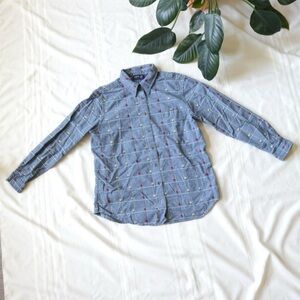 Krazy Kat cute blue plaid flannel shirt